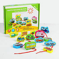 Деревянная игрушка Metr+ Шнуровка MD 1263-1-2-3 Транспорт PM, код: 7788581