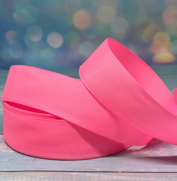 Репсова стрічка 2,5 см, колір-яр рожевий (Hot pink), метр, Рожевий