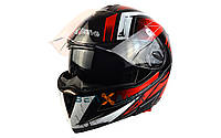 Шлем (модуляр) + очки ExDrive EX-701 черно-красный глянец [M]