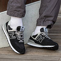 Мужские Кроссовки New Balance 574 classic, Нью Беленс замш весна лето черно-белые black white