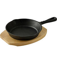 Сковорода чугунная с деревянной подставкой MasterPro Cook & share BGMP-3803-4 16 см черная Отличное качество