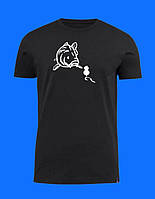 Бавовняна  футболка  з принтом  для рибака чорна