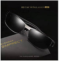 Мужские солнцезащитные очки с поляризацией для вождения антибликовые прямоугольные металлические Черные