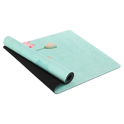 Килимок для йоги замшевий антиковзаючий Record 183x61x0,3см з ніжним бірюзовим принтом, фото 1
