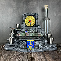 Декоративный подарок, мини бар ручной работы с гипсовой статуэткой Украинский танк Т64, сувенирная подставка