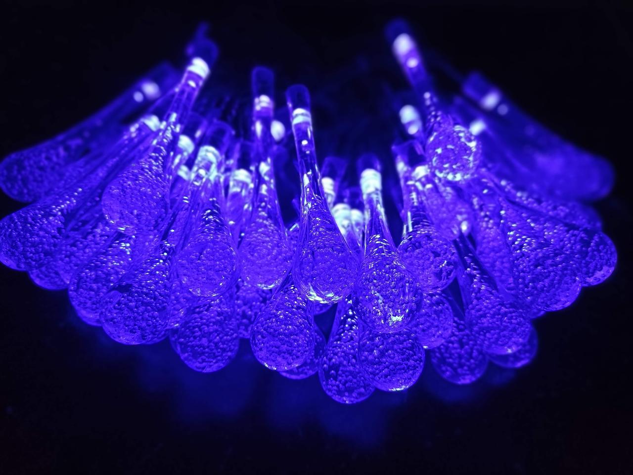 Гірлянда вулична 50 LED на сонячній енергії Кришталева крапля синій, фото 1