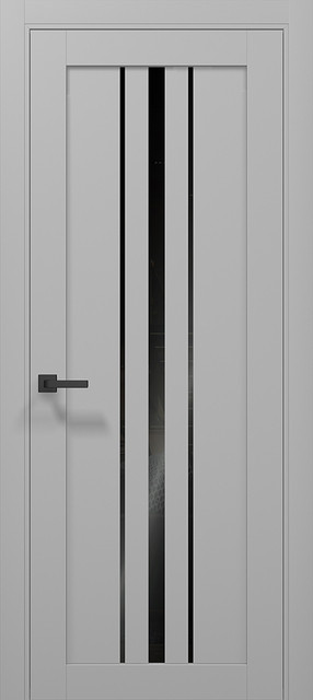 Двері міжкімнатні Папа Карло Тетра Т-03 Сірий матовий (чорне скло)