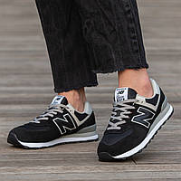 Женские Кроссовки New Balance 574 classic, Нью Беленс замш весна лето черно-белые black white