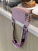 Женская сумка Michael Kors The Snapshot Bag Light Pink (Розовая) Кросс боди эко кожа текстиль 2 отделения MK