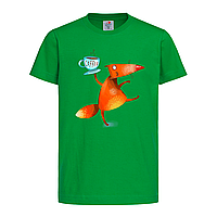 Зеленая детская футболка Лиса с кофе (29-8-11-зелений)