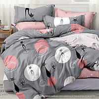 Комплект постельное белье 150х215 см полуторный Бязь Котики на сером и розовом