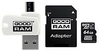 Карта памяти GoodRam MicroSDHC 64GB UHS-I Class 10 (M1A4-0640R12) + Adapter + CardReader (656 UM, код: 6638875