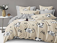 Полуторный бежевый комплект постельного белья с принтом Коты 150*220 из Бязи Gold от производителя Черешенка