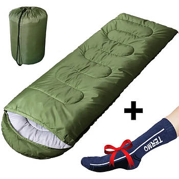 Тактичний спальник від 0 до +15, 200×80см + Подарунок Термошкарпетки Termo Socks / Спальний мішок-ковдра