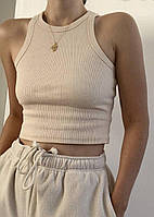 Женский базовый топ-майка укороченный короткий в рубчик белый черный бежевый летний повседневный