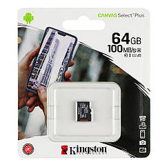 Карта Пам'яті Kingston Canvas Select Plus microSDXC (UHS-1) 64 gb 10 Class Колір Чорний