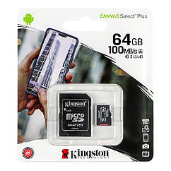 Карта Пам'яті Kingston Canvas Select Plus microSDXC (UHS-1) 64 gb 10 Class &amp; Adapter Колір Чорний