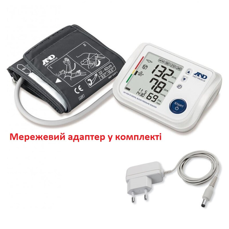 Тонометр (измеритель давления) автоматический с манжетой 22-42см. и сетевым адаптером UA-1020W - AND - фото 1 - id-p1974711471