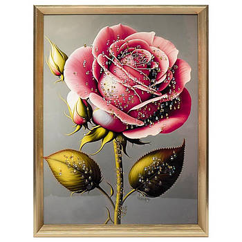 Інтер'єрна картина з камінням YY98 30х40см із малюнком великої Рожевої троянди Картина для декору стін у будинку