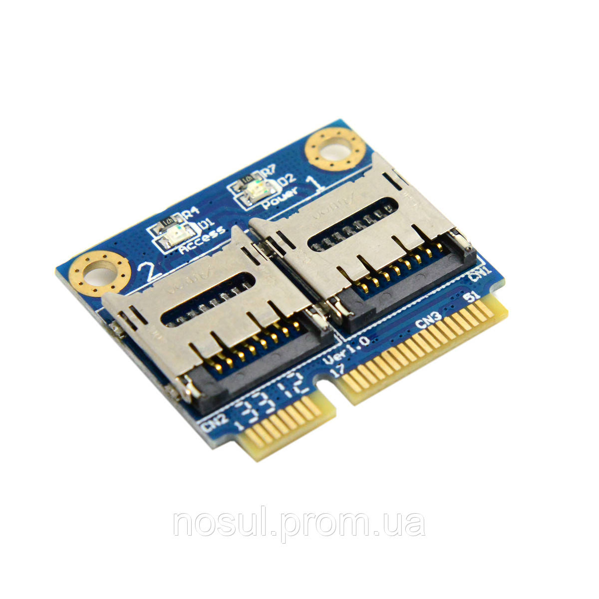 Адаптер MR15 Mini PCI-E - micro SD x2 (TF Dual) Win Mac SDXC/SDHC/SD M18x R1/R2 - фото 1 - id-p409488305