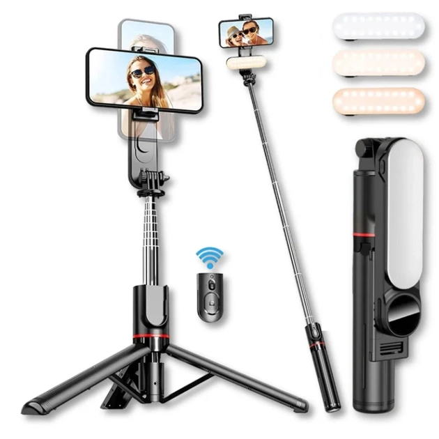 Селфі палиця з LED підсвічуванням Штатив для телефону з пультом Selfie stick BRB L15 111см Трипод монопод для екшн-камери Чорний