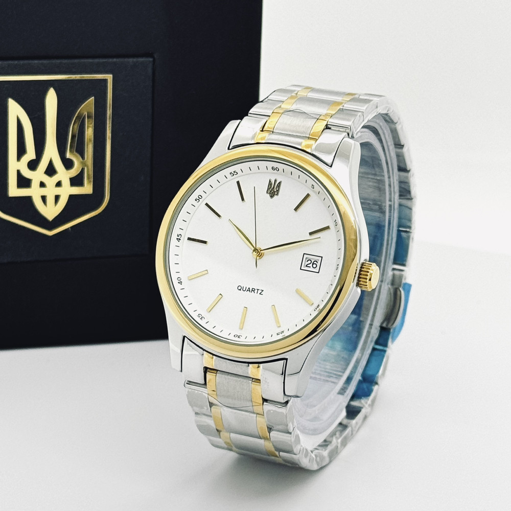 Чоловічий патріотичний кварцевий  наручний годинник з гербом України Patriot 023 Тризуб Золото
