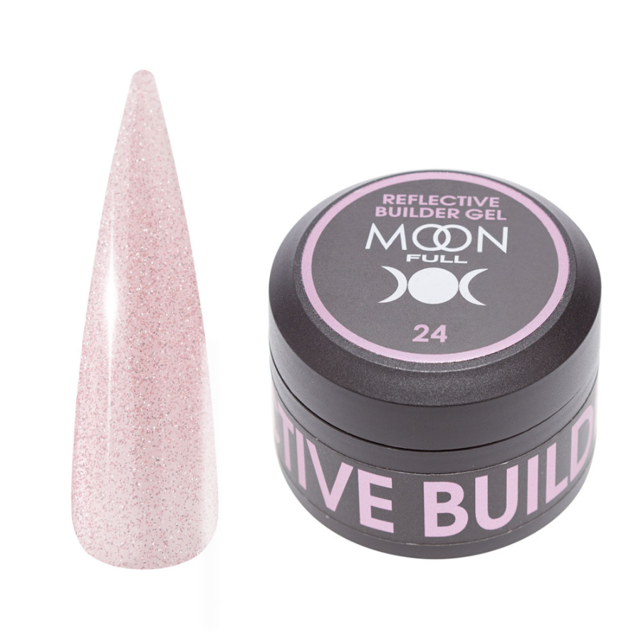 Гель для нарощування нігтів Moon Full Reflective Builder Gel з шимером світловідбиваючий №24, 30 мл, фото 1