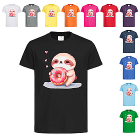 Чорна дитяча футболка Лінивець з пончиком (29-9-4)