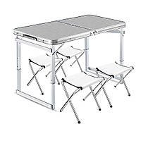 Розкладний стіл для пікніка з 4 тканинними стільцями, 120x60x70 см, Silver