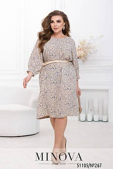 Жіноча сукня міді з поясом, з круглою горловиною та 3/4 рукавами з 50 по 64 розмір