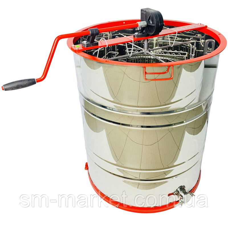 Медогонка з поворотом касет 4-х рамкова (бак нержавіюча сталь AISI 304, ротор, кассети нержавіюча сталь, кран - нержавіюча сталь)