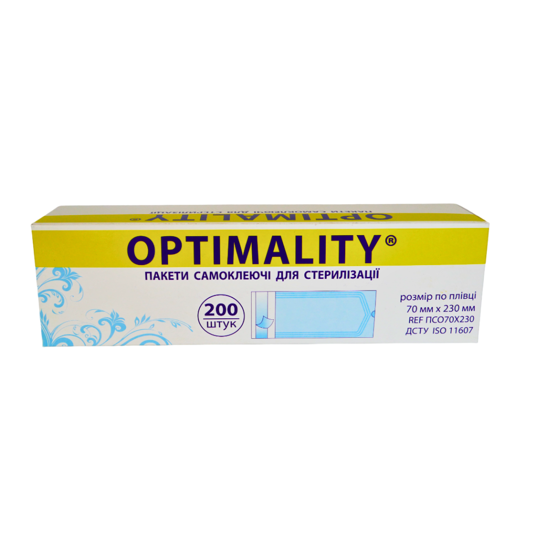 Пакети для стерилізації (самоклейні), 200 шт., 90 мм х 230 мм, OPTIMALITY.