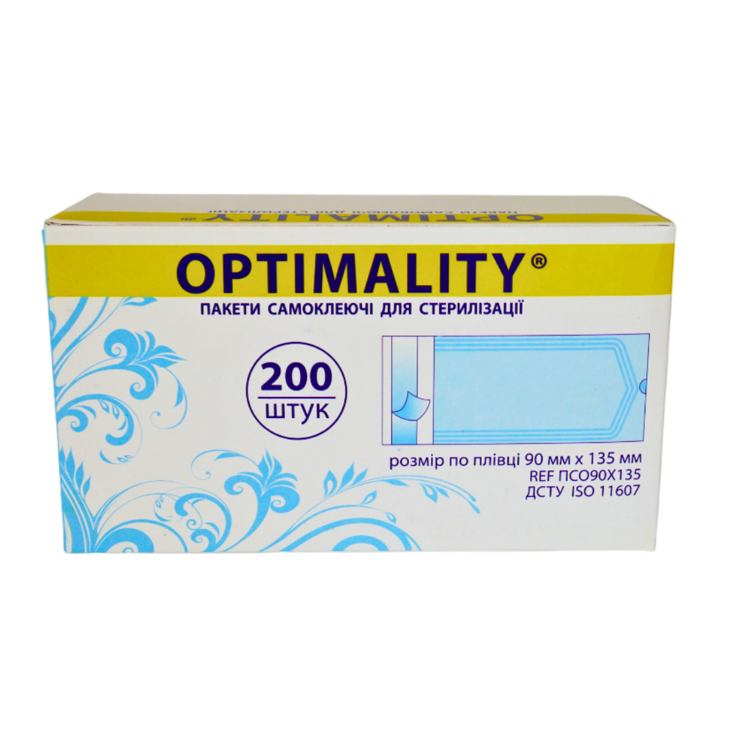 Пакети для стерилізації (самоклеючі), 200 шт, 90 мм х 135 мм, OPTIMALITY.