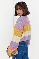 Укороченный вязаный свитер в цветную полоску - желтый цвет, S