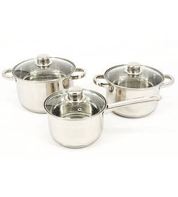 Набір каструль із кришками 2,0 л, 2,5 л и 3,5 л. нержавіюча сталь Helios 3 шт 2174-A