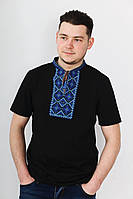 Молодежная вышитая мужская футболка с современными и стильными цветами.ЧФ-09