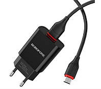 Зарядний пристрій Borofone BA20A Sharp Single USB 2.1A Black (BA20AMB) + кабель MicroUSB