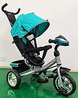 Детский велосипед трехколесный с родительской ручкой Best Trike, Велосипед 3х колесный с ручкой музыка свет Бирюзовый