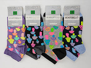 Жіночі короткі шкарпетки Montebello, літні, бавовняні, грибочки. Розмір 36-40 12 пар в уп. мікс кольорів