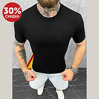 Мужская трикотажная брендовая футболка черная, Мужская повседневная приталенная футболка с принтом