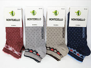 Жіночі короткі шкарпетки Montebello, літні, бамбук, сердечки. Розмір 36-40 12 пар в уп. мікс кольорів