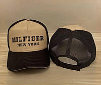 Кепка-тракер на лето для мужчины с сеткой бежевая Tommy Hilfiger | бейсболка 100% коттон Томи Хилфигер