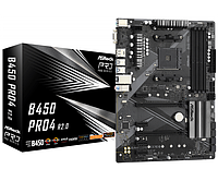 Мат.плата AM4 (B450) AsRock B450 Pro4 R2.0, B450, 4xDDR4, CrossFire, Int.Video(CPU), 6xSATA3, 2xM.2, 2xPCI-E 16x 3.0, 4xPCI-E 1x