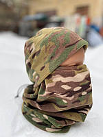 Комплект флисовая шапка с баффом мультикам/ Флисовая шапка+шарф-труба для военных цвет мультикам
