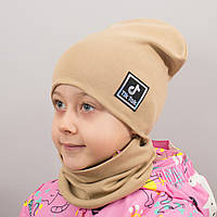 Детская шапка с хомутом КАНТА "TikTok" размер 52-56 беж (OC-992) pm