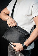 Сумка чоловіча із натуральної шкіри, сумка через плече чоловіча SKILL Slide (чорна)