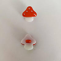 Пуговицы детские пластиковые с ушком Турция грибочки оранжево-белые 15х15 мм