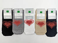 Женские короткие носки хлопковые летние Montebello Сердце. Размер 36-40, 12 пар/уп. ассорти цветов