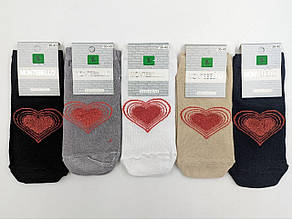 Жіночі короткі шкарпетки Montebello, літні, бавовняні, Серце. Розмір 36-40 12 пар в уп. мікс кольорів