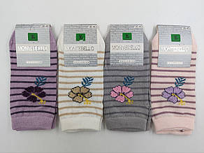 Жіночі короткі шкарпетки Montebello, літні, бавовняні, смужки та квітка. Розмір 36-40 12 пар в уп. мікс кольорів